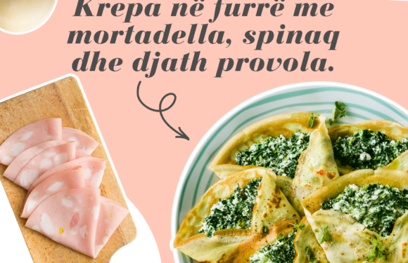 Krepa në furrë me mortadella, spinaq dhe djaht provola