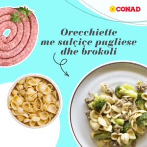 Orecchiette me salçiçe pugliese dhe brokoli