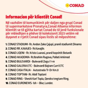 Informacion për të gjithë klientët me kartë Conad!