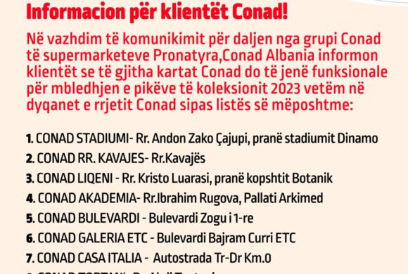 Informacion për të gjithë klientët me kartë Conad!